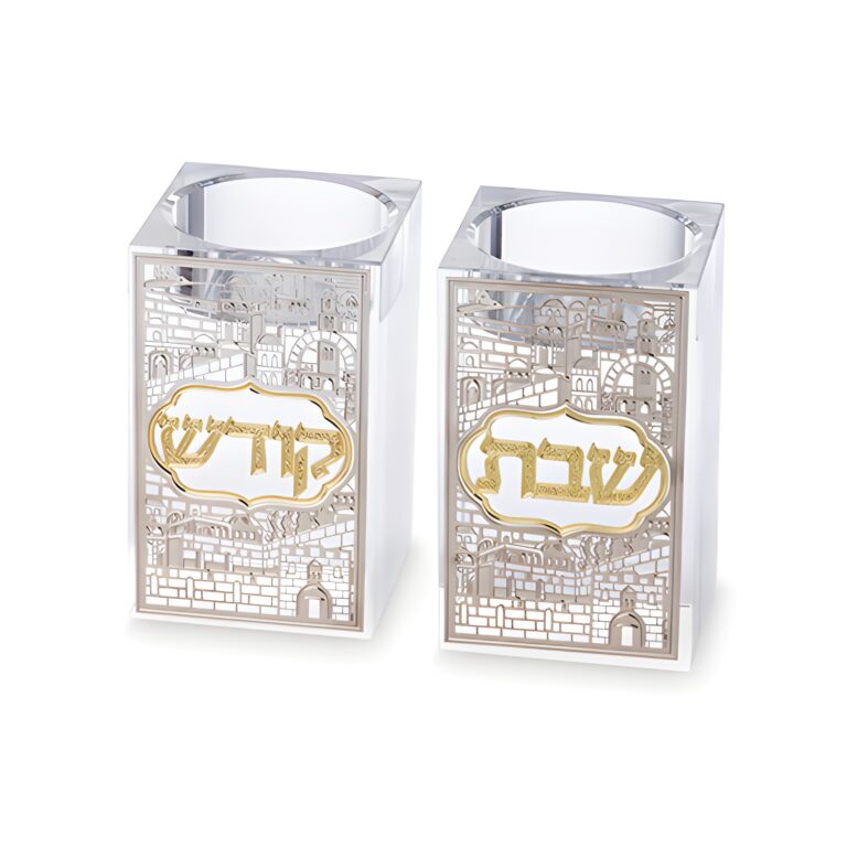 Crystal Candlesticks 7.5 cm with Metal Plaque
