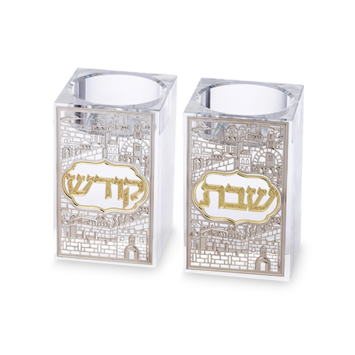 Crystal Candlesticks 7.5 cm with Metal Plaque