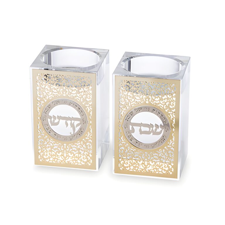 Crystal Candlesticks 7.5 cm with Metal Plaque