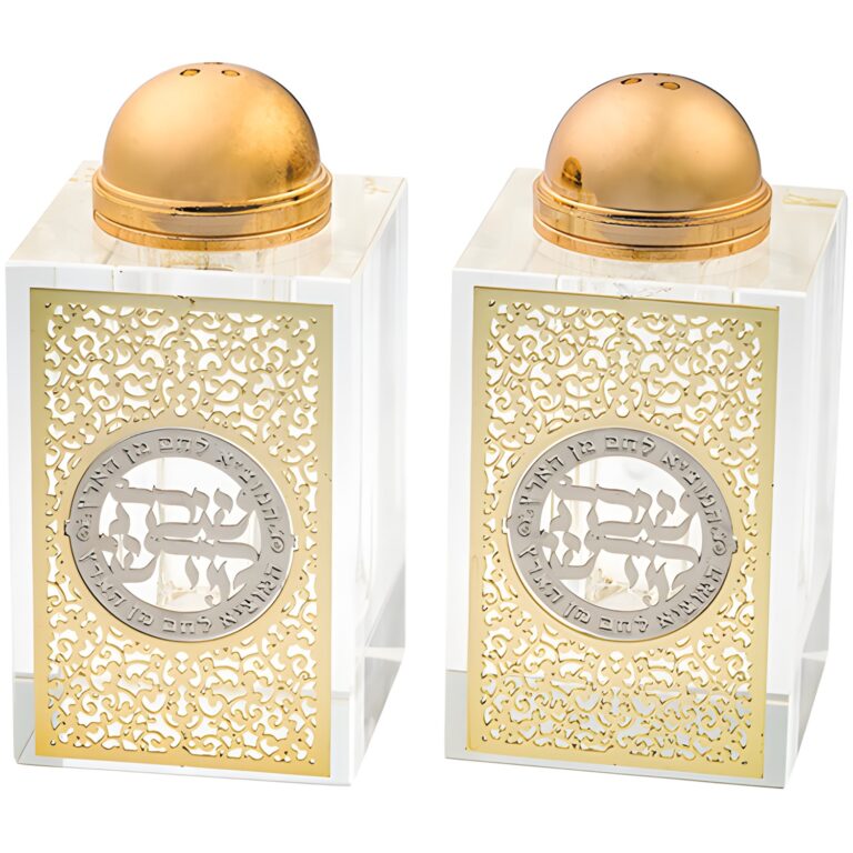סט מחזיקי מלח ופלפל מזכוכית 8*4 ס"מ עם לוחית חיתוך בלייזר