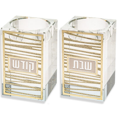 פמוטים קריסטל 7.5 ס"מ עם שלט מתכת - קווים - פסים