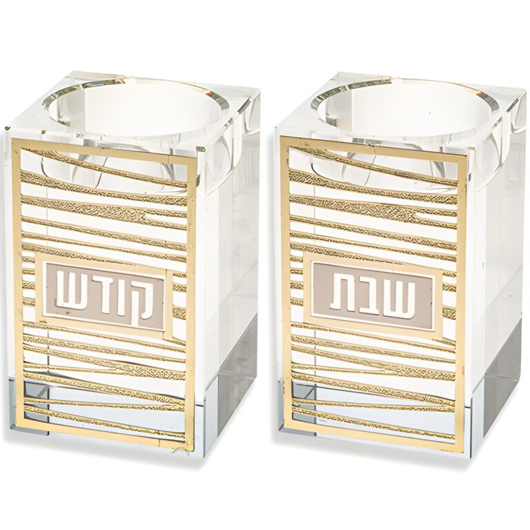 Crystal Candlesticks 7.5 cm with Metal Plaque- Lines - Striped