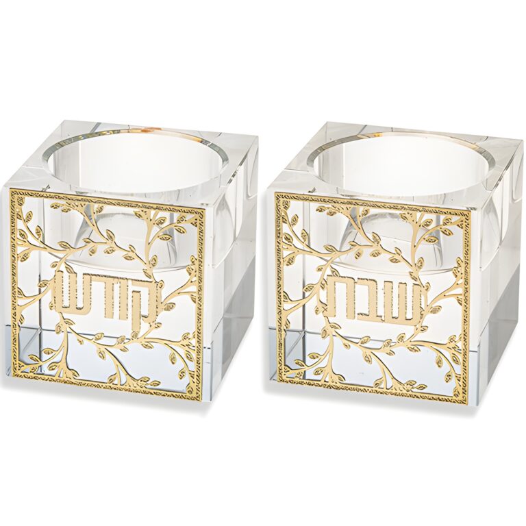 Crystal Candlesticks 5 cm with Metal Plaque- Leaves