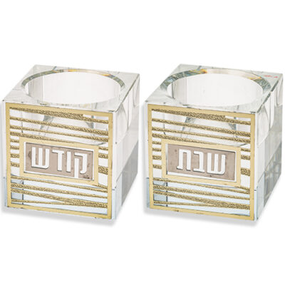 פמוטים קריסטל 5 ס"מ עם שלט מתכת - קווים - פסי