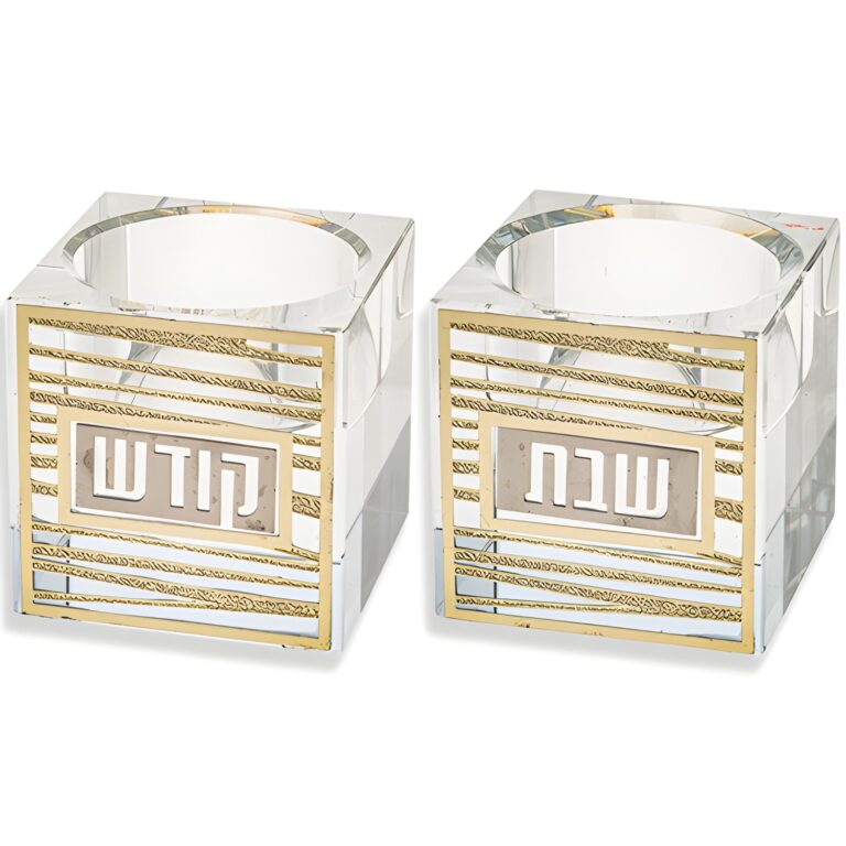 Crystal Candlesticks 5 cm with Metal Plaque- Lines - Striped