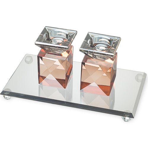 Crystal Tray with Crystal Elegant Candlesticks 9cm