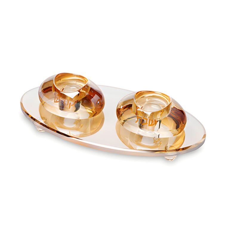 Crystal Elegant Candlesticks 4cm with Crystal Tray 24cm - Gold