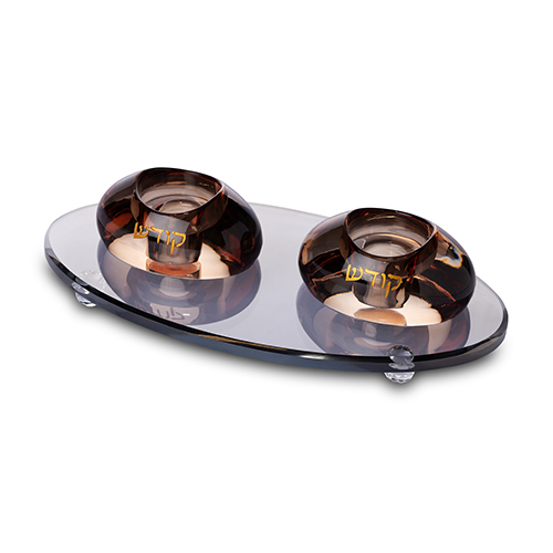 Crystal Elegant Candlesticks 4cm with Crystal Tray 24cm - Rose gold