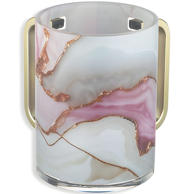 Lucite Washing Cup 13 cm - Gold Handles - White