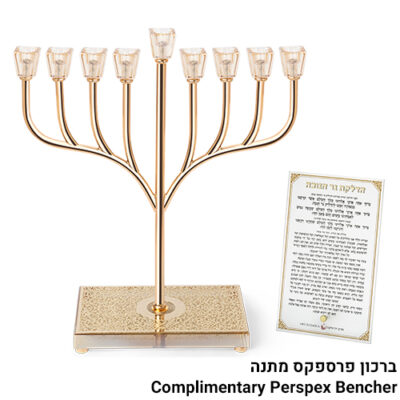 חנוכייה ממתכת עם בסיס קריסטל ו plaque 37 ס"מ