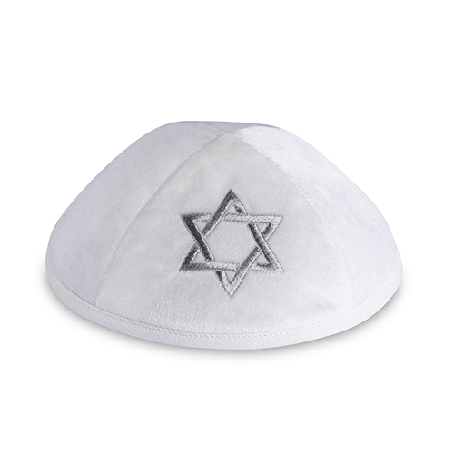 Velvet Kippah "art-man"  with Embroidery Size 4- White