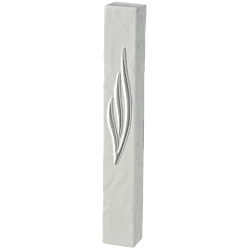 Polymer Stone-like Mezuzah 15 Cm - White-Silver