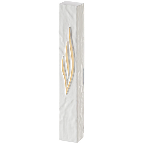 Polymer Stone-like Mezuzah 20 Cm - White-Gold