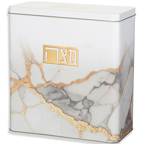 Tin Matzah Box 21*19 Cm - Grey & Gold Marble