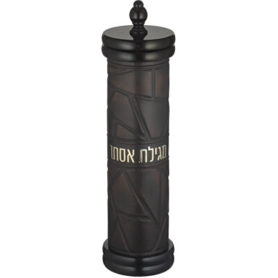 מארז מגילה מעץ אשכנזי עם שלט בגובה 25 ס"מ