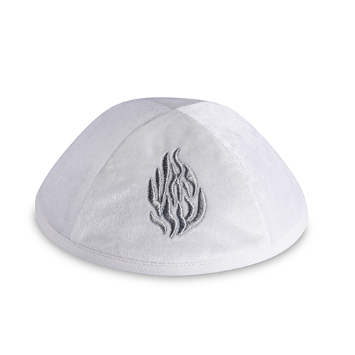 Velvet Kippah "art-man"  with Embroidery Size 4- White