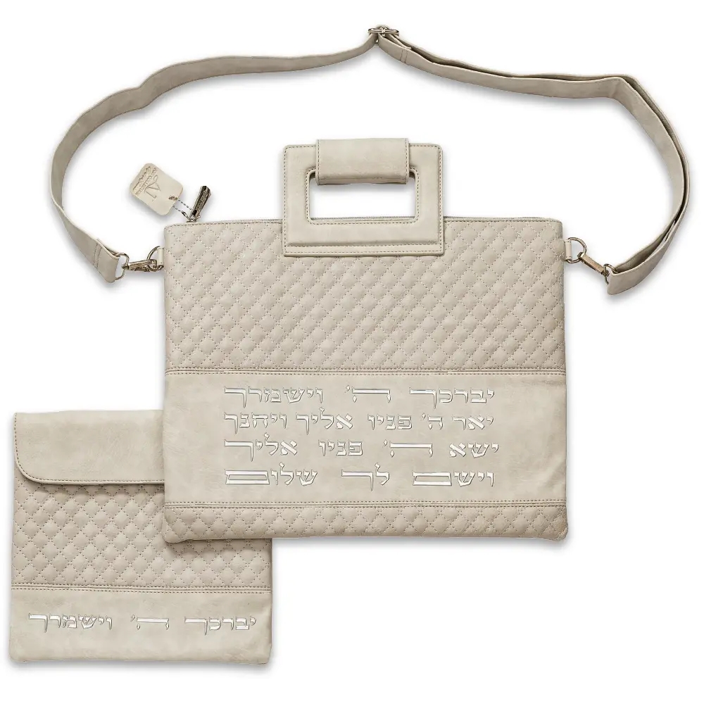 Faux Leather Talit - Tefilin Set 36*29 cm with Bold Embroidery - Gray