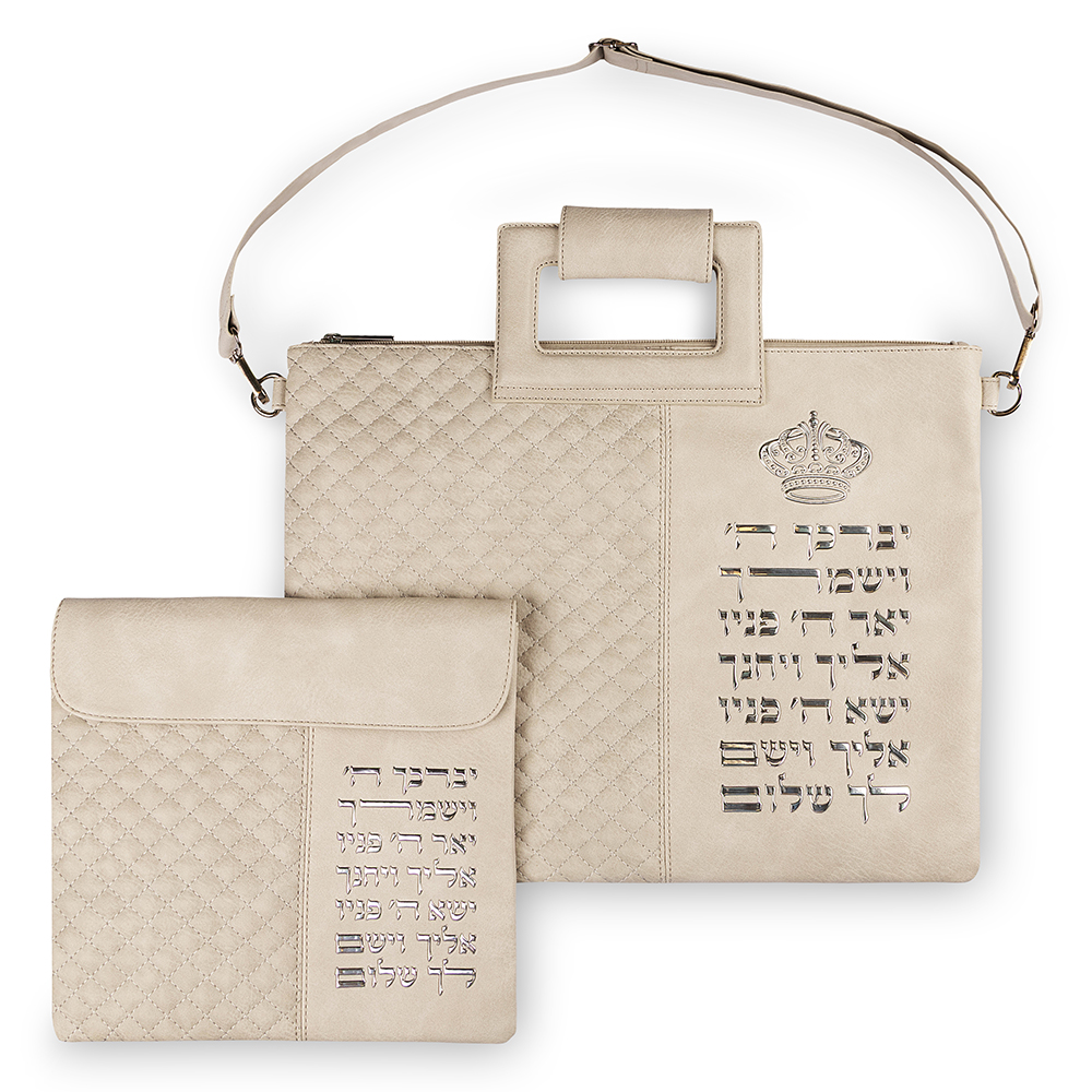 Faux Leather Talit - Tefilin Set 36*29 cm with Bold Embroidery - Gray