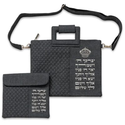 טלית ותפילין מעור סינטטי 36*29 ס"מ עם רקמה בולטת