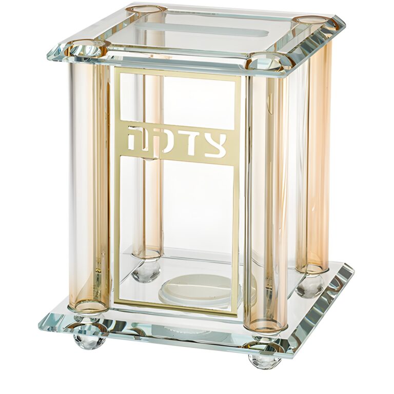Crystal Tzedakah Box 13*9 cm with Plate - Gold