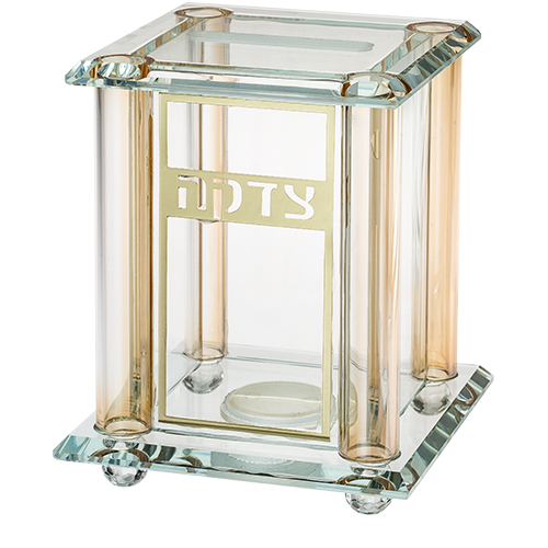 Crystal Tzedakah Box 13*9 cm with plate