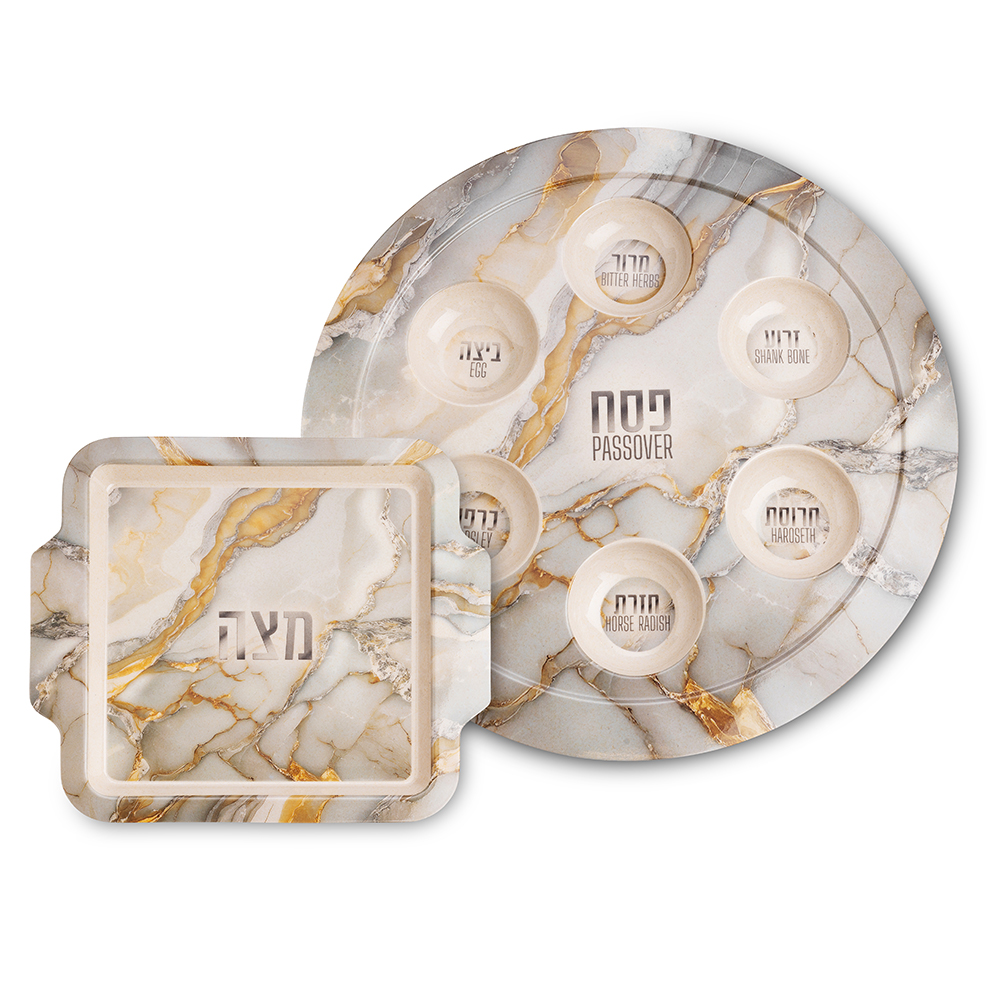 Bamboo Passover and Matzah Plates- Marble