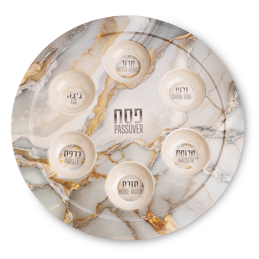 Melamine Passover Plate 35 cm- White Marble