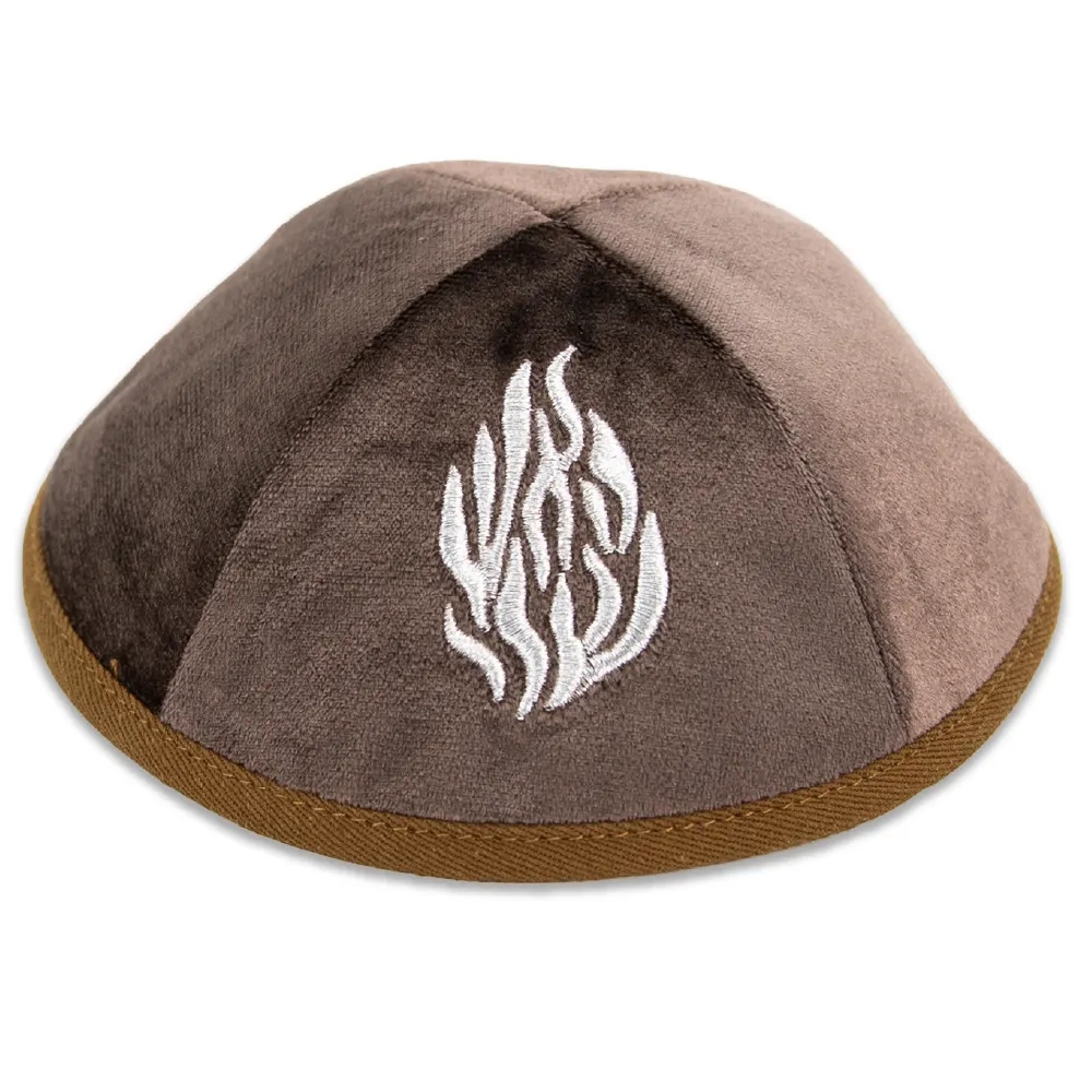 Velvet Kippah "art-man"  with Embroidery Size 3- Dark Brown