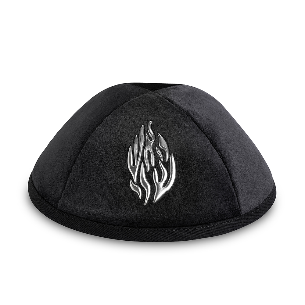 Velvet Kippah with Embossed Letters Size 4- Black