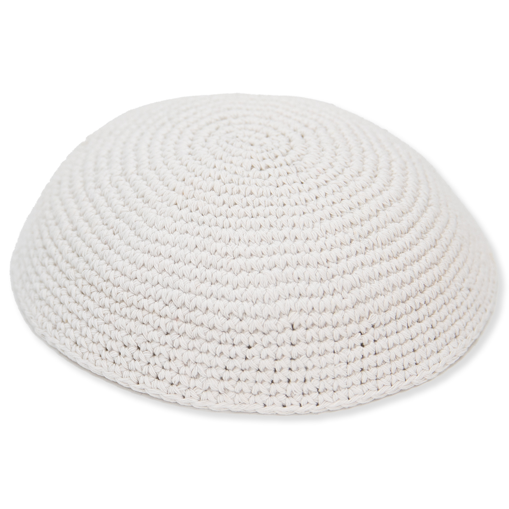 Knitted Kippah 20 cm- Plain White - 12 pcs