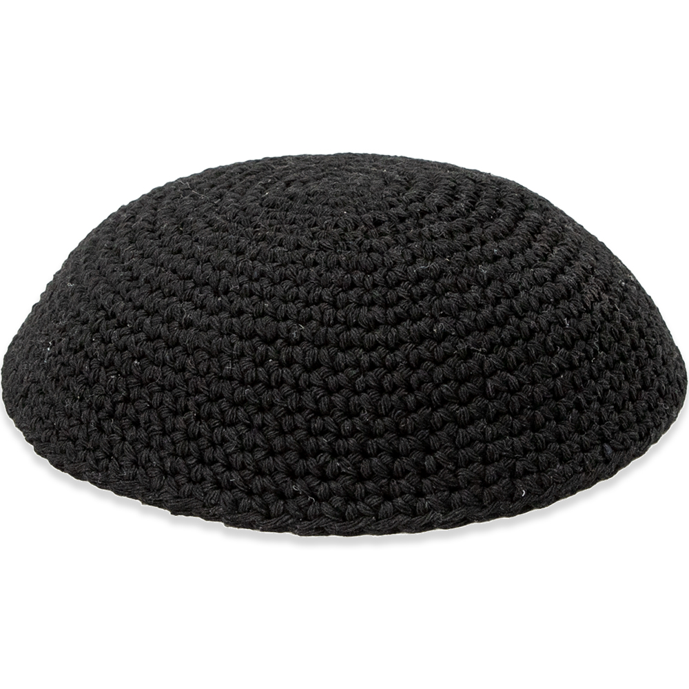 Knitted Kippah 17 cm- Plain Black - 12 pcs