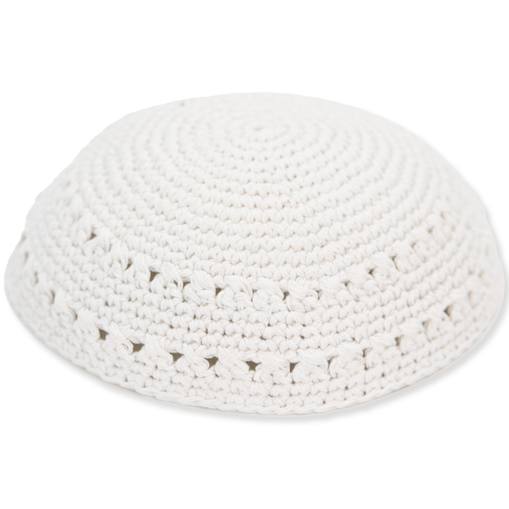 Knitted Kippah 17 cm- White with Holes - 12 pcs