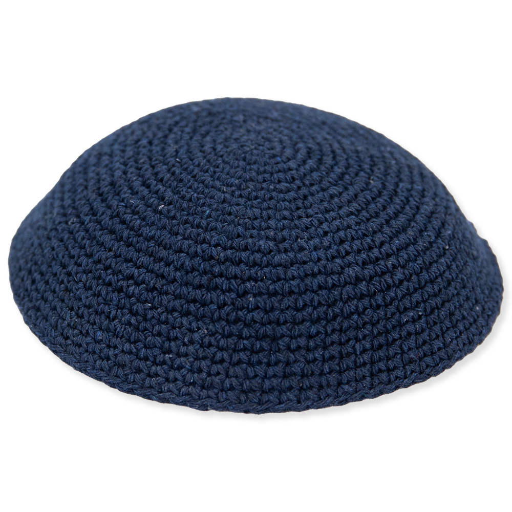Knitted Kippah 17 cm- Plain Dark Blue - 12 pcs