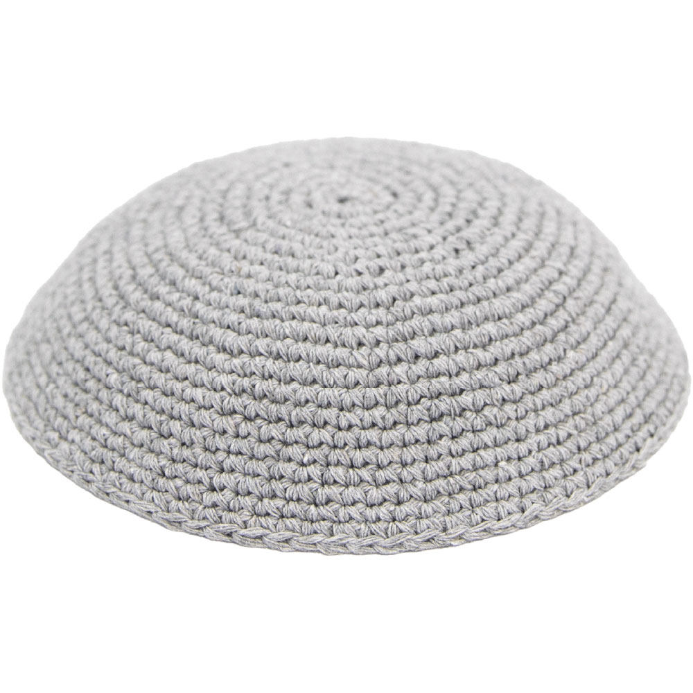 Knitted Kippah 17 cm- Plain Gray - 12 pcs
