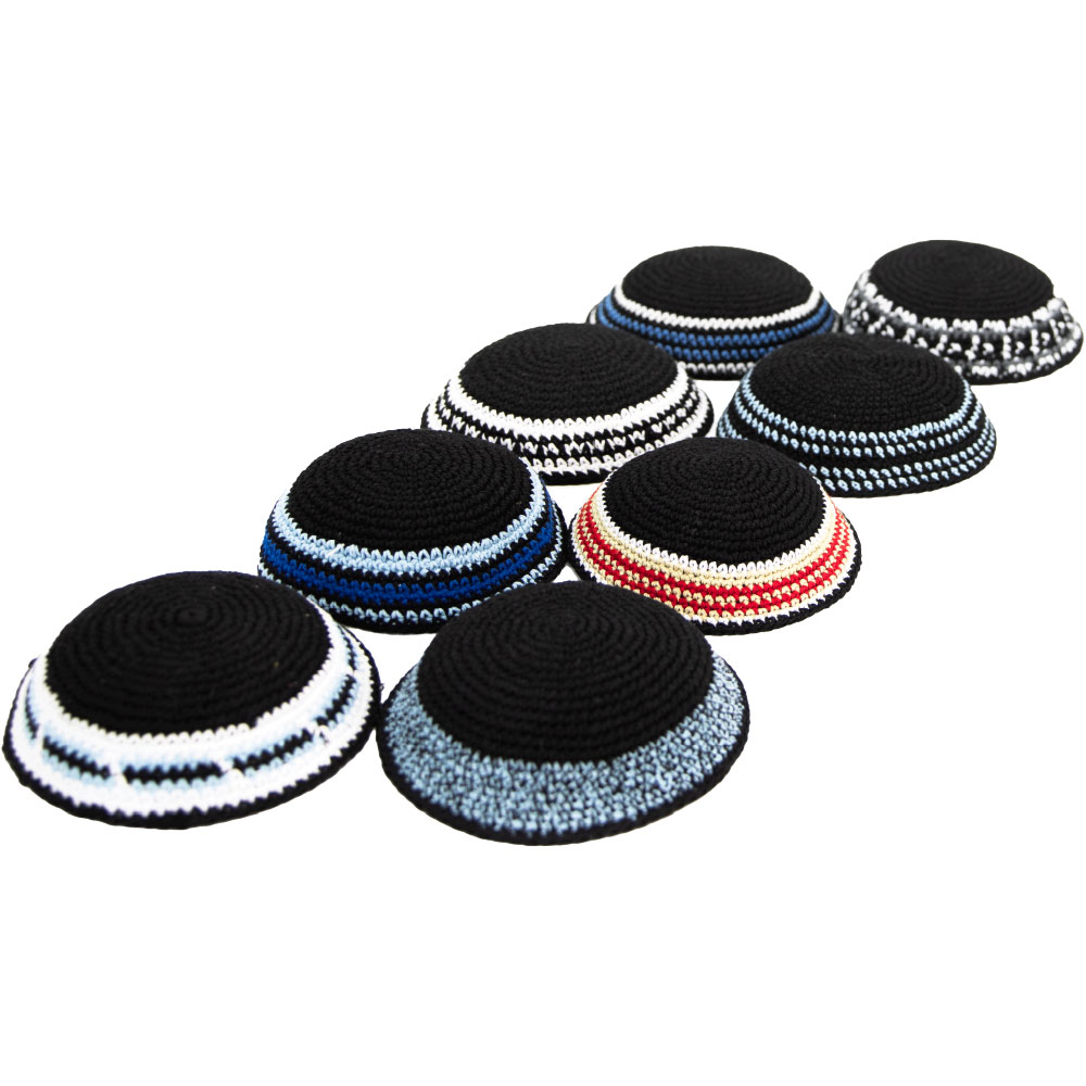 Assorted Knitted Kippah - 16 cm - 24 pcs - Black