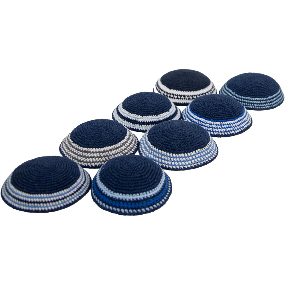 Assorted Knitted Kippah - 18 cm - 24 pcs - Blue