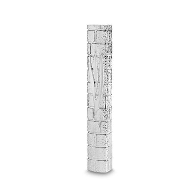 Plastic Mezuzah 3d Metal Painted with Rubber Cork 25 cm- "the Kotel" with the Letter Shin - Silver
