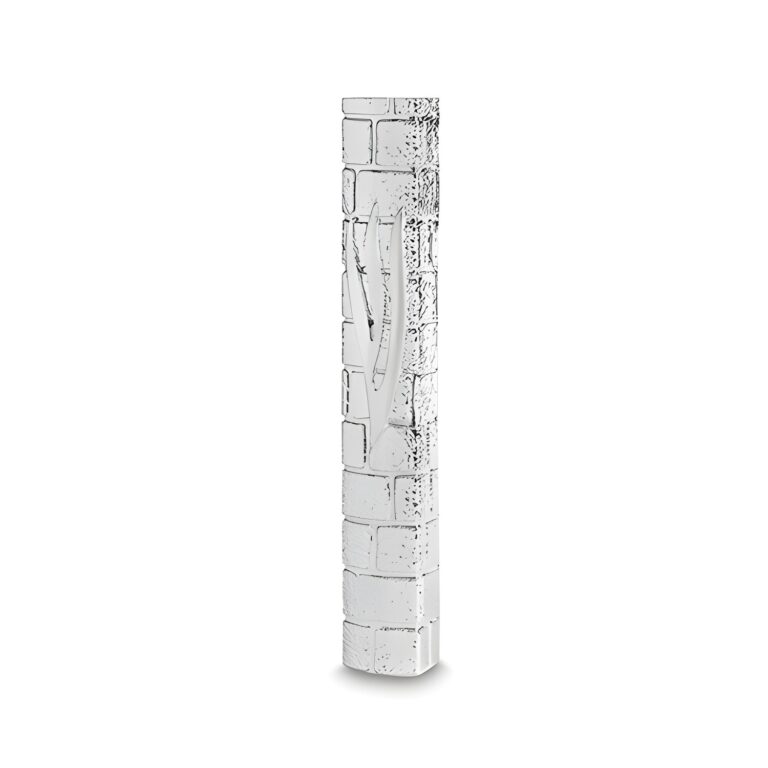 Plastic Mezuzah 3d Metal Painted with Rubber Cork 20 cm- "the Kotel" with the Letter Shin - Silver