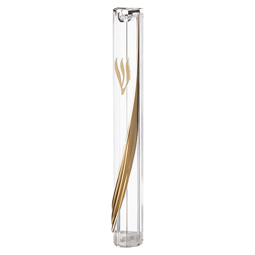 Plastic Clear Mezuzah with Rubber Cork 12 cm - Gold