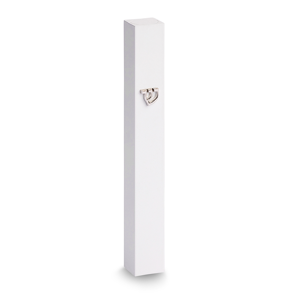 Aluminum Mezuzah 7 cm - White with Silver Shin