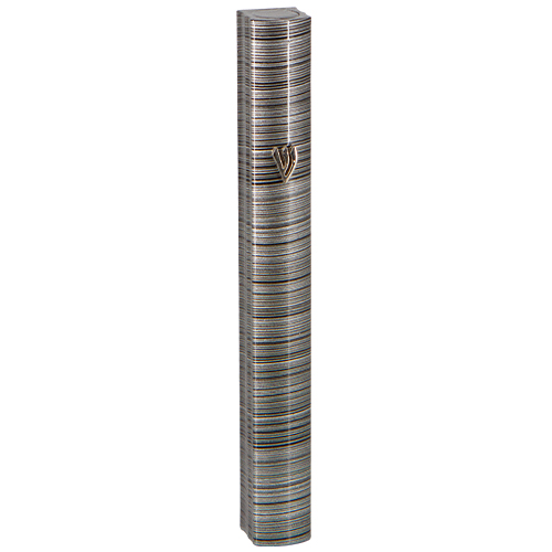 Aluminum Mezuzah 12 cm 3d Metal Painted - Gray Stripes - Matte