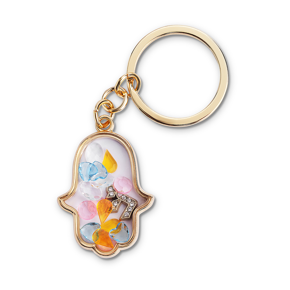 Keychain Hamsa Metal with Stones 4.5x3 cm - Gold
