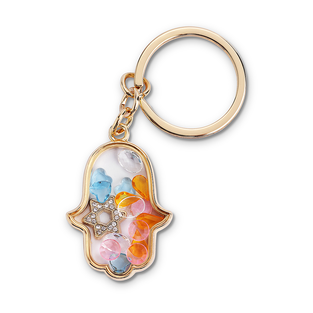 Keychain Hamsa Metal with Stones 4.5x3 cm - Gold
