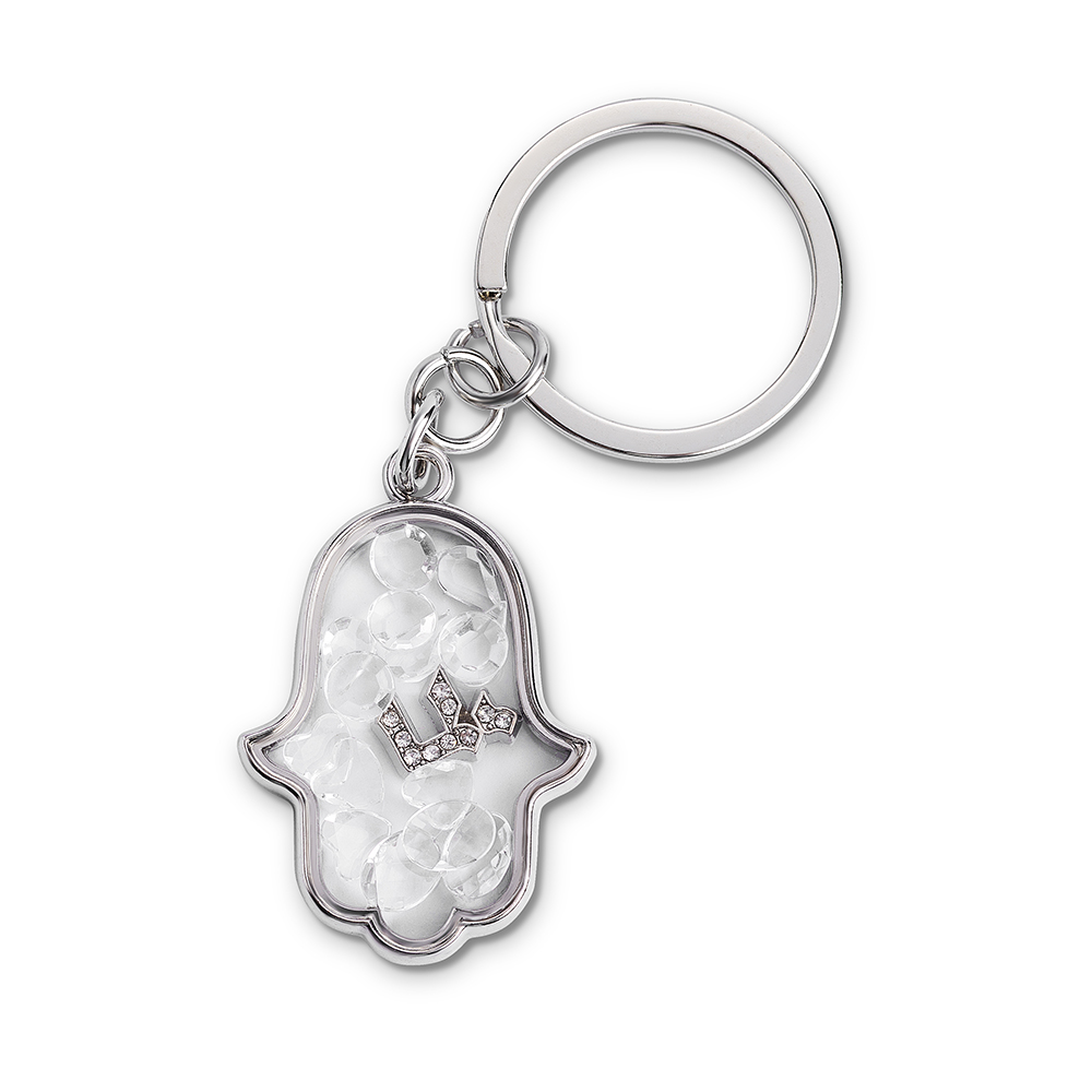 Keychain Hamsa Metal with Stones 4.5x3 cm - Silver