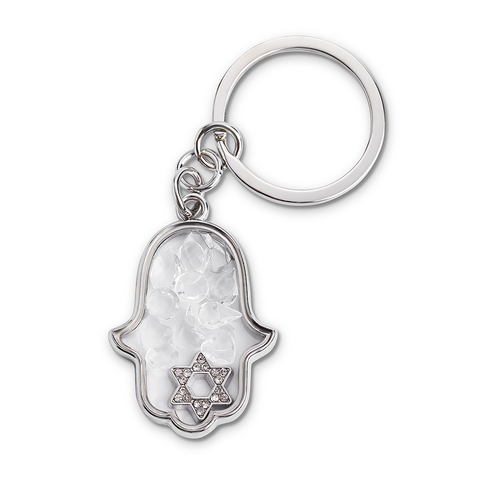 Keychain Hamsa Metal with Stones 4.5x3 cm - Silver