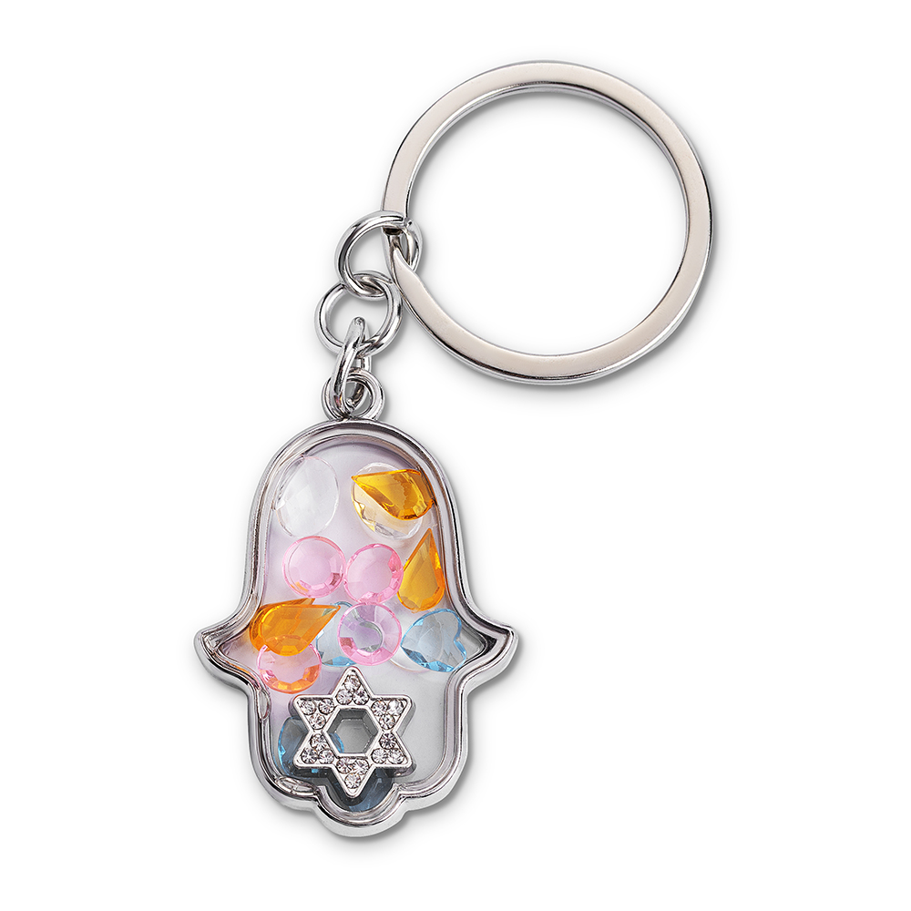Keychain Hamsa Metal with Stones 4.5x3 cm - Silver