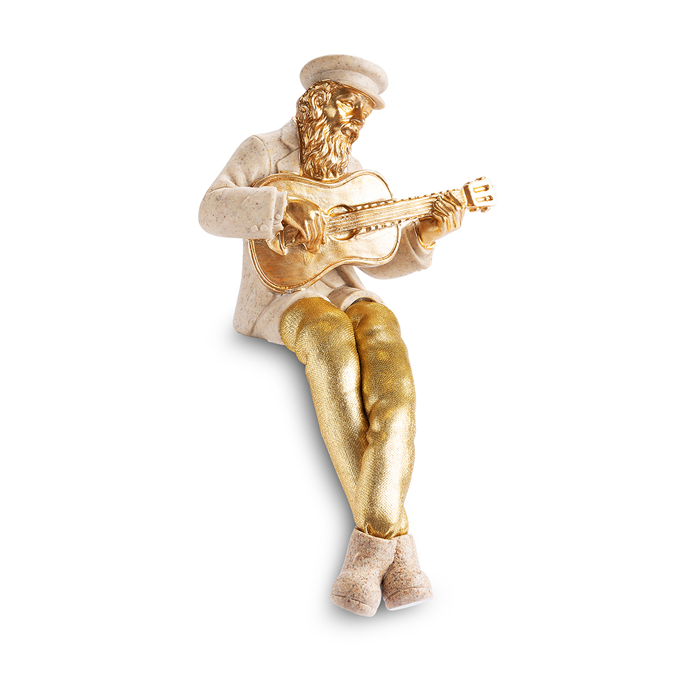 Polymer Hassidic Figurine with Cloth Legs 10.5 cm - Guitar Player
