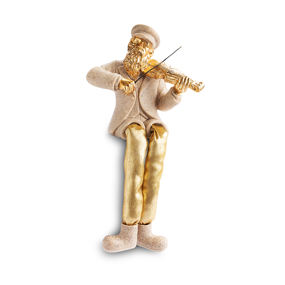Polymer Hassidic Figurine with Cloth Legs 10.5 cm - Violin Player