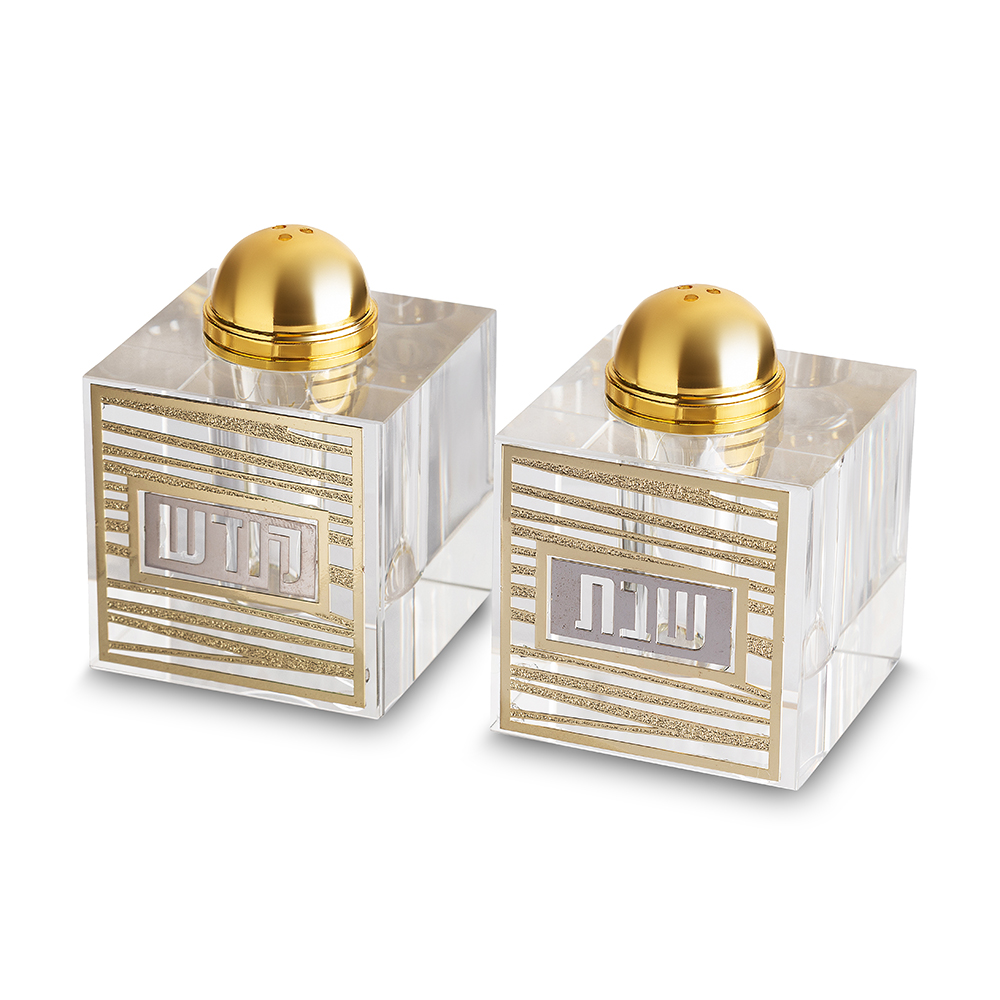 Pair of Crystal Salt & Peper Holders 7x5 cm with Laser Cut Plaque - Striped