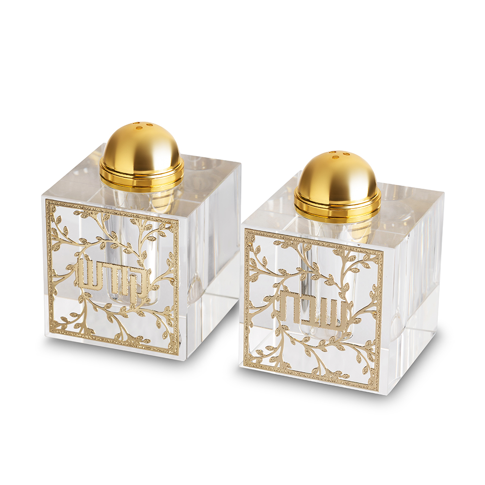Pair of Crystal Salt & Peper Holders 7x5 cm with Laser Cut Plaque